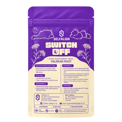 SWITCH OFF Capsules 500 mg | 60 Vegan Capsules • 30–60-Day Supply • 100% Valerian Root Powder • No Fillers or Additives