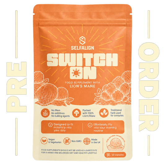 SWITCH ON Lion's Mane Capsules 500 mg | 60 Vegan Capsules • 30–60-Day Supply • 100% Lion's Mane Powder • No Fillers or Additives
