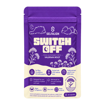 SWITCH OFF Capsules 500 mg | 60 Vegan Capsules • 30–60-Day Supply • 100% Valerian Root Powder • No Fillers or Additives