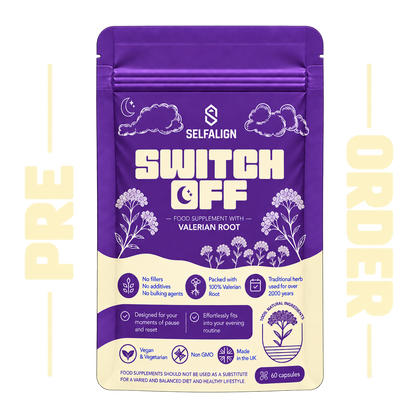 SWITCH OFF Capsules 500 mg | 60 Vegan Capsules • 30–60-Day Supply • 100% Valerian Root Powder • No Fillers or Additives
