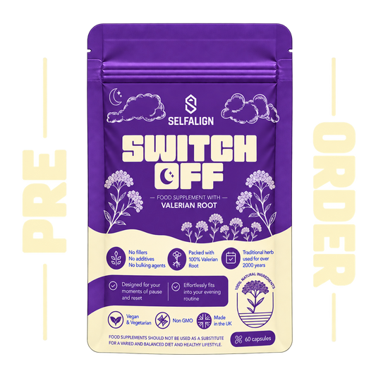 SWITCH OFF Capsules 500 mg | 60 Vegan Capsules • 30–60-Day Supply • 100% Valerian Root Powder • No Fillers or Additives